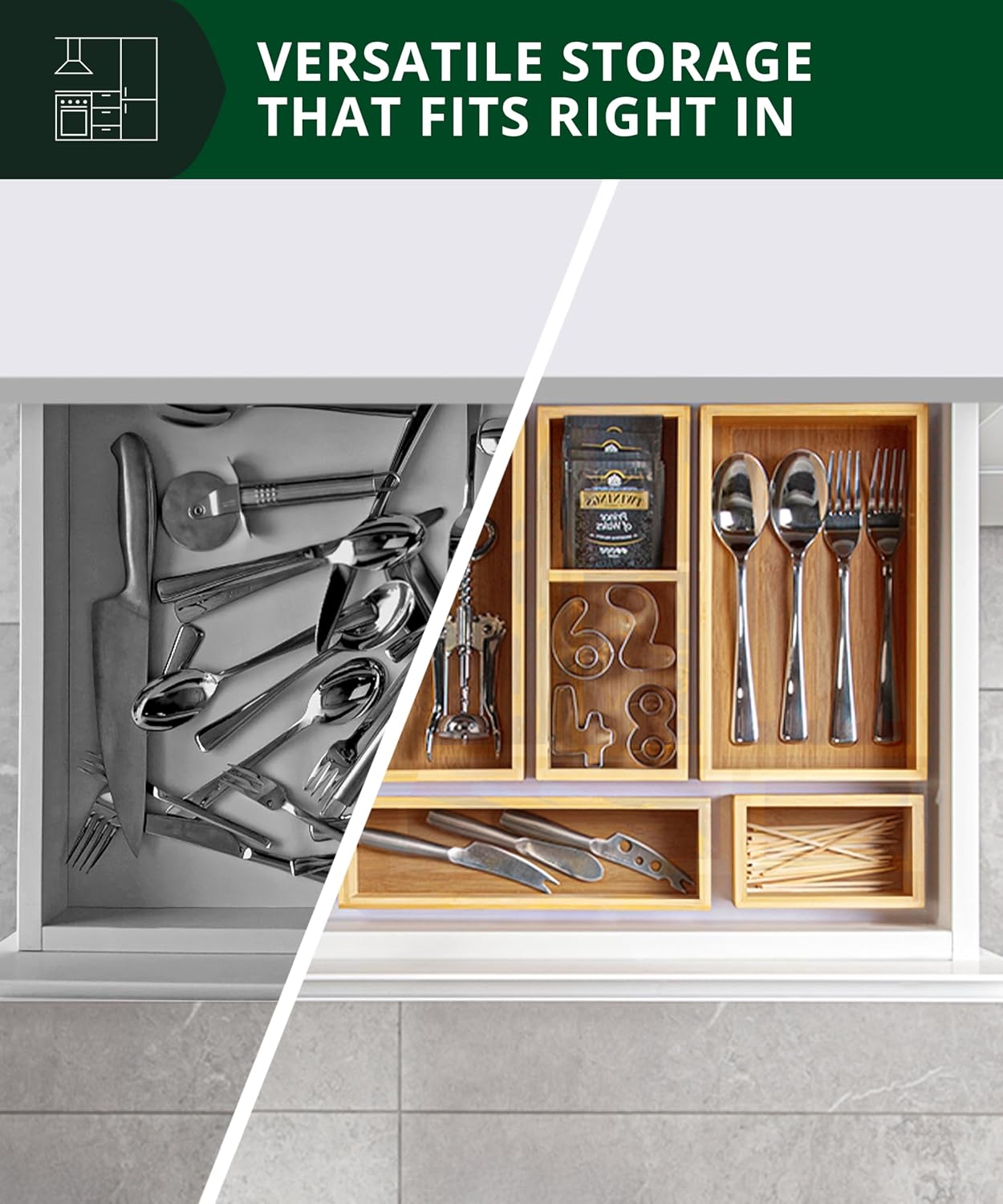 Drawer Organizer Bamboo - Ensemble de 5 organiseurs de tiroirs