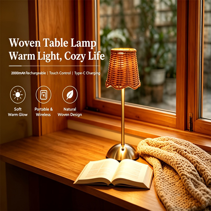 Desk Setup Lighting - Lampe de table artistique en rotin