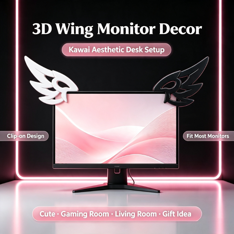 Desk Setup No Monitor - Décoration d'écran d'ordinateur 3D Kawaii en