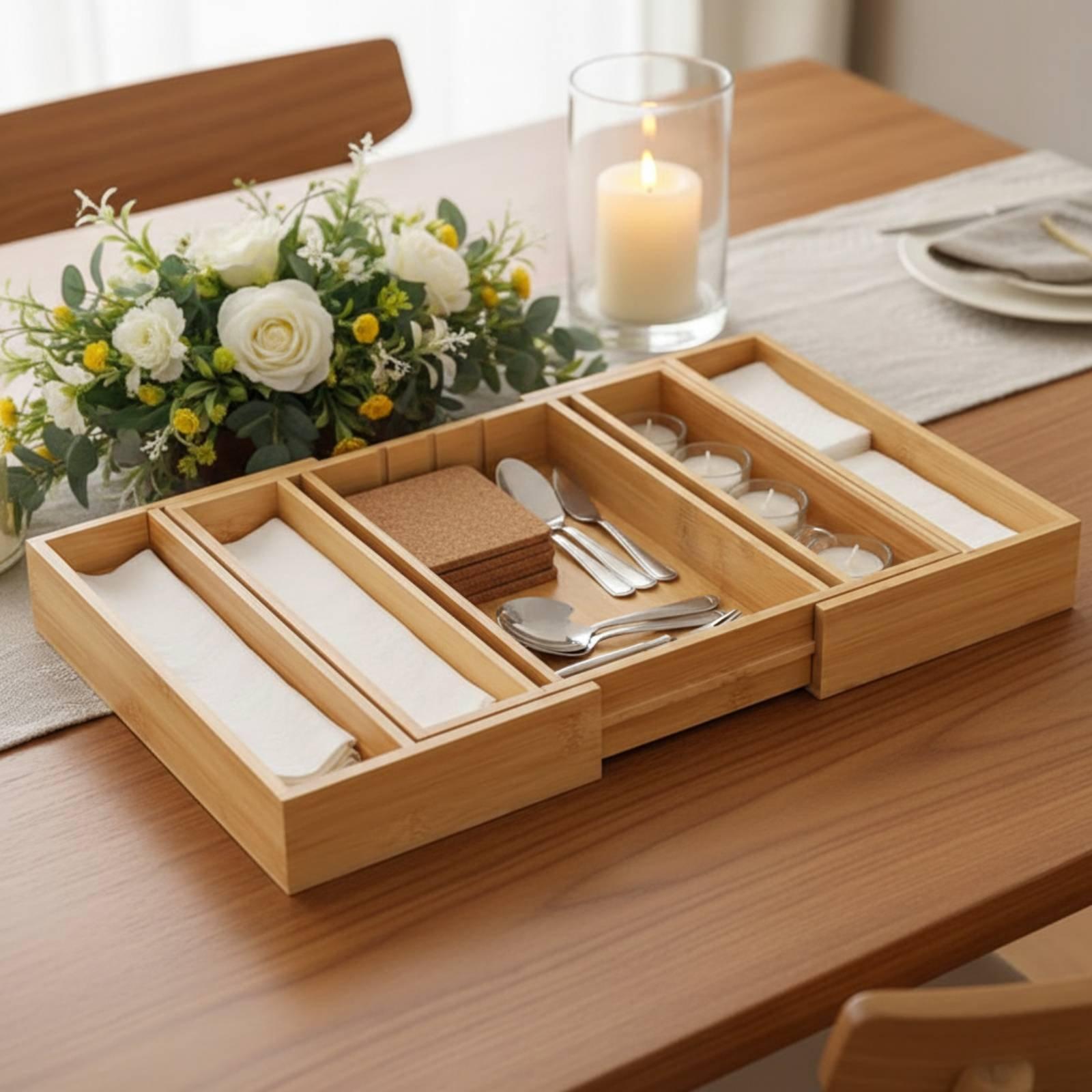 Drawer Organizer Bamboo - Organiseur de tiroir réglable en bambou