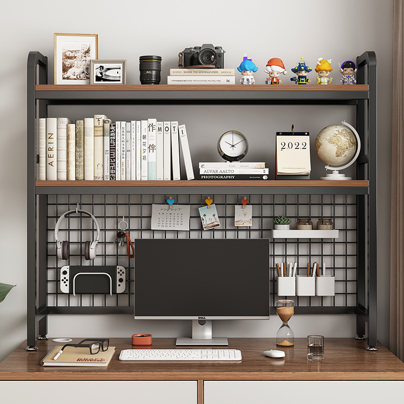 Desk Setup Productivity - Bibliothèque avec grille, étagère de rangement
